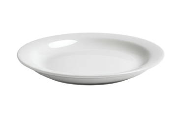 Clean white shallow bowl with a raised rim, isolated on black