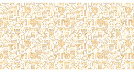 yellow junk food, fast food, donut, swarma, cola, soda, food seamless pattern background