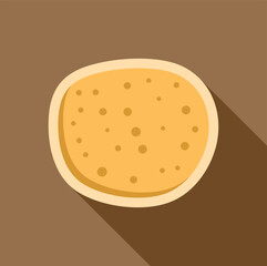 Simple vector illustration of a round potato with skin and small spots, isolated on a brown background with long shadow
