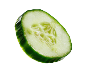 Cross-section of a fresh green cucumber showing seeds and flesh