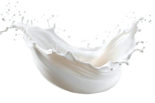 White liquid splashing in a dynamic arc against a black background