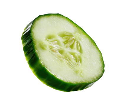 Cross-section of a fresh green cucumber showing seeds and flesh