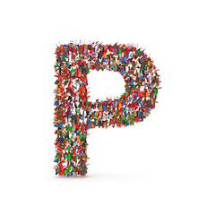 A letter P made of colorful confetti