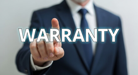 Warranty Assurance Man in Suit Activating Warranty with Touchscreen Interface