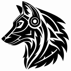 Fototapeta premium Stylized Abstract Wolf Head Profile with Futuristic Cybernetic Details and Tribal Elements