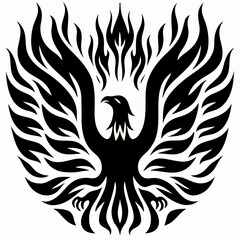 Obraz premium Black Phoenix Rising from Flames, Symbol of Rebirth and Immortality