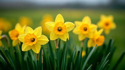 Obraz premium Yellow Daffodil Macro Spring Bloom with Dew