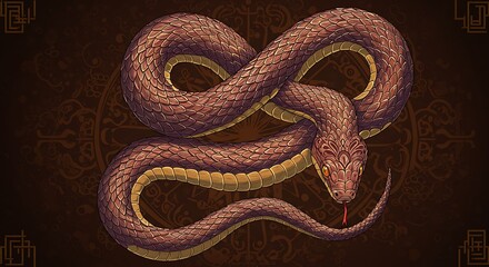Fototapeta premium Intricate Serpent Illustration with Infinity Symbol Shape and Textured Scales.