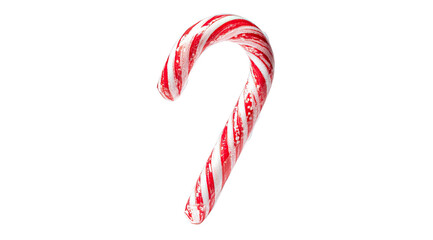 A festive red and white striped candy cane with a curved hook