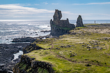 Londrangar Basalt Cliffs in atlantic ocean in Iceland