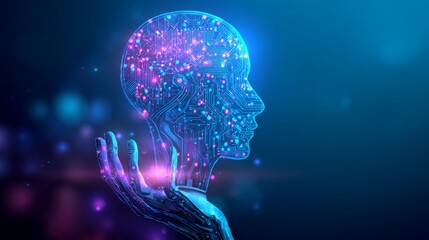 Artificial intelligence brain on hand with digital circuit technology concept