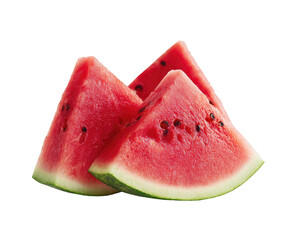 Three juicy watermelon slices with seeds on black background