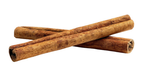 Two rolled cinnamon sticks crossed on a black background