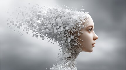 Artificial intelligence concept with digital human and data cloud