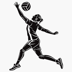 Female volleyball player silhouette in midair jump