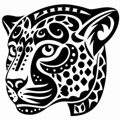 Majestic Jaguar Head Illustration in a Distinctive Tribal Art Style