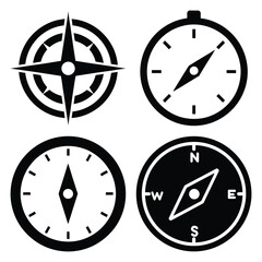 compass north  icon vector set and silhouette collection.