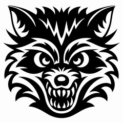 Fierce Raccoon Head Tribal Tattoo Design Illustration