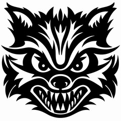 Fierce Black And White Wolf Mascot Head With Bared Teeth