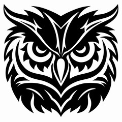 Powerful Stylized Owl Head Mascot Design in Intricate Tribal Tattoo Art Style