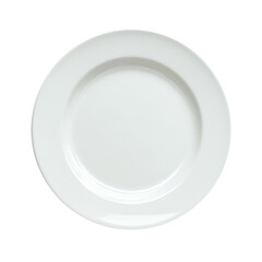 A simple white plate centered on a black background in a studio shot with soft lighting effect