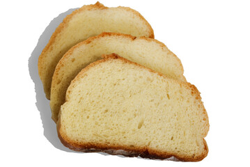 Several pieces of bread on a white background