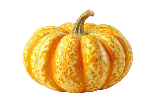 A decorative gourd with orange and yellow stripes on a black background - Powered by Adobe