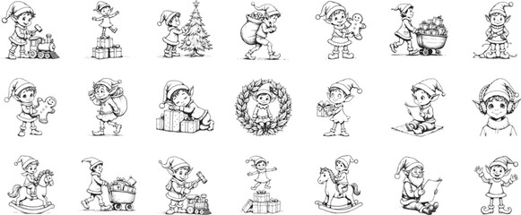 Set of Christmas Elves Performing Holiday Activities &ndash; Festive Character Bundle