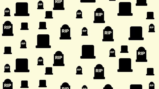 Graveyard seamless vector design featuring repeating RIP headstones silhouette on pale cream background for horror theme illustration