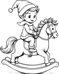 Christmas Elf Riding a Rocking Horse – Joyful Winter Holiday Illustration