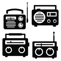 radio  icon vector set and silhouette collection.
