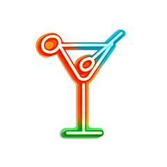 Colorful neon martini glass glowing against a black background