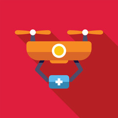 Orange drone carrying a first aid kit, representing fast medical delivery in emergency situations