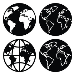 globe earth  icon vector set and silhouette collection.