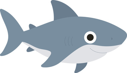 Cute cartoon shark vector illustration. Adorable sea predator character for kids and ocean education.