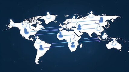 Animated global learning network connecting diverse users across the world map - Powered by Adobe