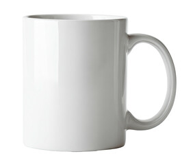 White ceramic mug with handle on a transparent background