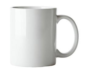White ceramic mug with handle on a transparent background