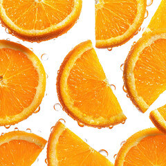 Bright orange citrus slices with water droplets on black