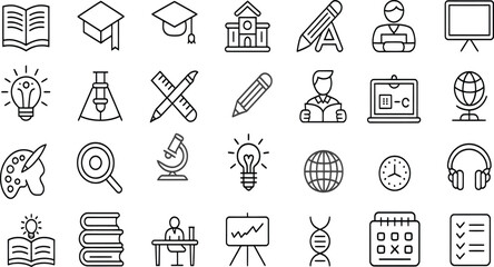 Education Outline Icons Collection – Editable Vector Set of Learning and School Symbols