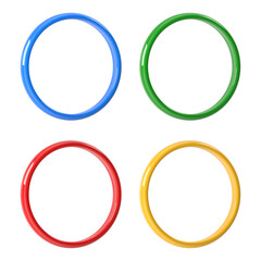 Four Vibrant Glossy Rings in Blue, Green, Red, and Yellow