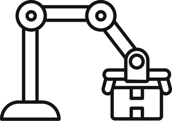 Robotic arm lifting cardboard box, representing automation in warehouse and logistics