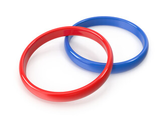 Interlocking Red and Blue Rings on White