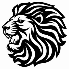 Obraz premium Roaring Lion Head Black and White Vector Illustration