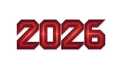 Modern Geometric 2026 Calligraphy in Bold Crimson Red