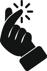 Black silhouette of a hand snapping fingers, creating sparkles, easy to use icon