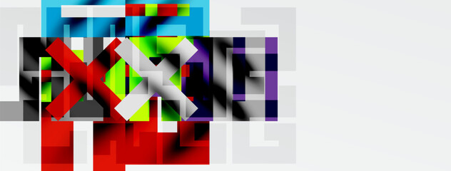 Naklejka premium Abstract geometric composition. Rectangles overlap, creating vibrant color blocks. Minimalist design with strong visual impact.