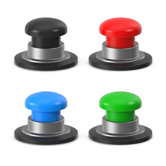 Four Realistic 3D Push Buttons in Different Colors