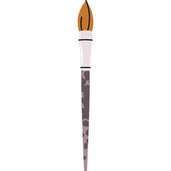 A realistic illustration of a paint brush with a white handle and brown bristles set against a transparent background ideal for art and design projects