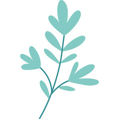 Abstract Light Blue Leafy Branch With Transparent Background Minimalist Digital Art Design Element